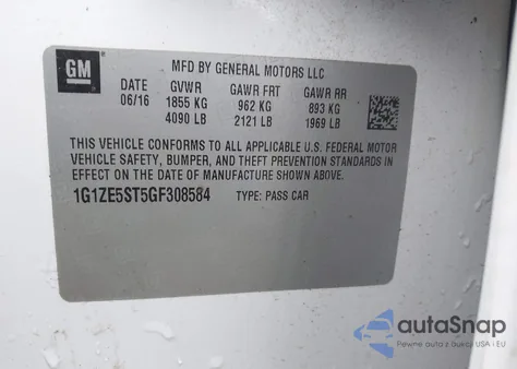 2016 Chevrolet Malibu 1Lt from USA, damaged, VIN 1G1ZE5ST5GF308584